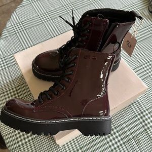 Dark Raspberry colored, shiny boot by Sincerely Jules